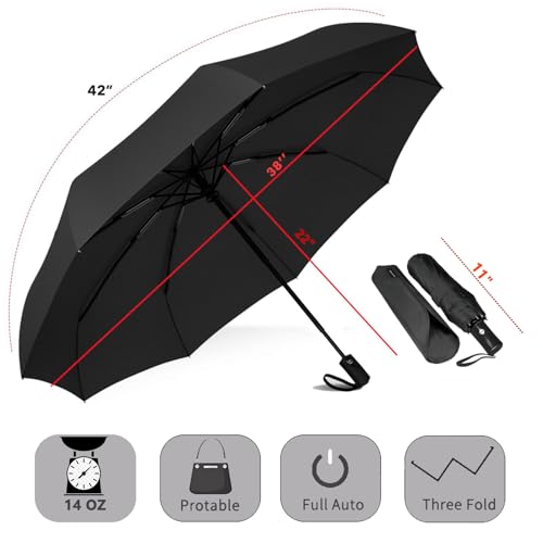 Image of SIEPASA Umbrella for Men - Automatic Large Size Foldable Umbrella with Travel Cover for Man and women - 3 fold Windproof umbrella