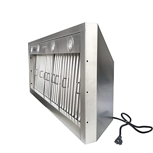 SINDA Custom Stainless Steel Range Hood With Commercial Grade Stainless Steel Vent, Includes High Airflow Fan Motor, blower box and Baffle Filter, Lighting, SRH8-4TRC1I4227R, 42"Wx27"H, Island Mount
