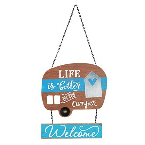 CAPRILO Adorno Pared Decorativo de Madera Bienvenida Caravana. Cuadros y Apliques. Decoración Hogar. Regalos Originales. 23 x 20 x 1 cm.