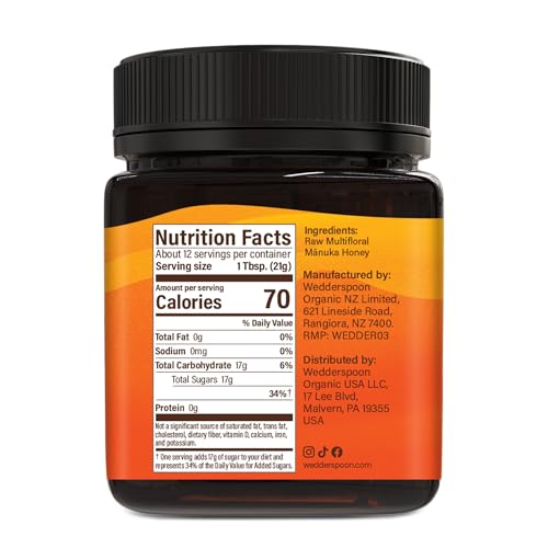 Image of Wedderspoon Raw Manuka Honey 50+ MGO, 8.8 Oz, Unpasteurized New Zealand Honey, Non-GMO, BPA-Free Jar, Superfood & Natural Wellness Support