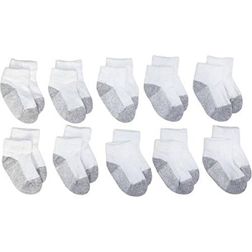 Garanimals Baby Toddler Boys or Girls Lowcut Ankle Socks, 10-Pack (6-18 month, White w/ Grey Foot)