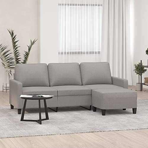 Hommdiy 3-Sitzer-Sofa mit Hocker Hellgrau 180 cm Stoff