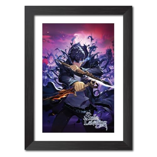 Image of TenorArts Sung Jinwoo Posters Solo Levleing Anime Poster Laminated Photo Frame Painting with Matt Finish Black Textures (12inches x 9inches)