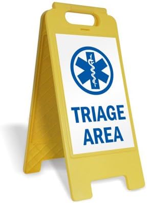 Triage Area W/Graphic FloorBoss XL Floor Sign, Plastic Folding Sign, 12" x 25"