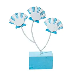 MHT Mediterranean Style Wood Fish Scallop Household Ornament Light Blue Shell