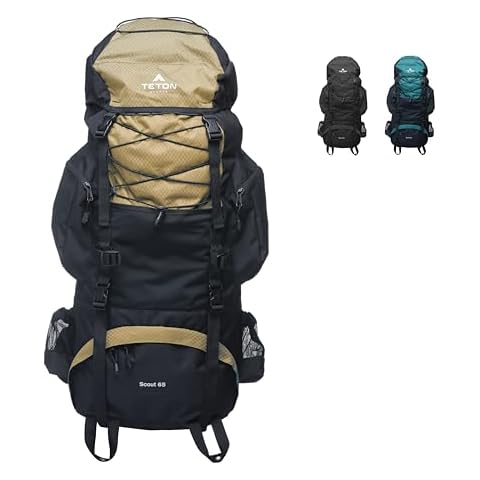 TETON 65L Scout Internal Frame Backpack for Hiking, Camping, Backpacking, Rain Cover Included Cover