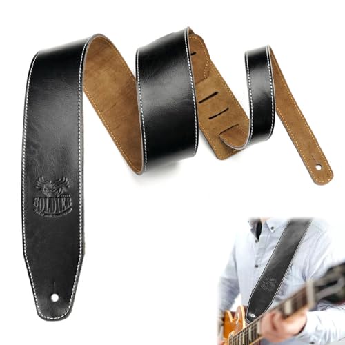 Correa de Guitarra de Piel Genuina Ancha 6.5 CM, Longitud 140cm Ajustable, Diseño Cómodo, Correa de...