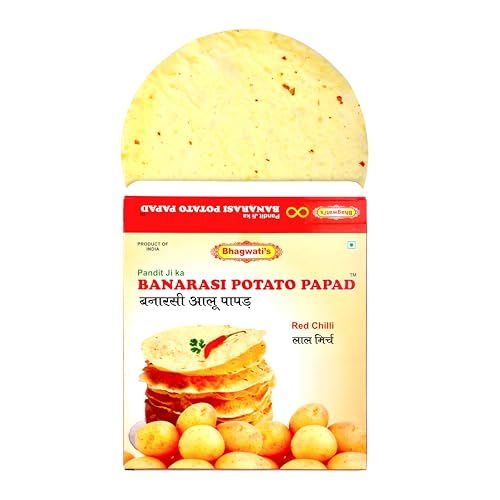 Image of Banarasi Aloo Papad Potato Papad Red Chilli /Lal Mirch 250Gms | Handmade | Ready To Cook | 100% Vegetarian Indian Namkeen Snack | Crunchy Red Chilli Potato Papad