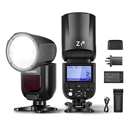 NEEWER Z1-S TTL Round Head Flash Speedlite for Sony Cameras, 76Ws 2.4G 1/8000s HSS, 10 Levels LED Modeling Lamp, 2600mAh Lithium Battery, 480 Full Power Shots, Recycle in 1.5s Flash