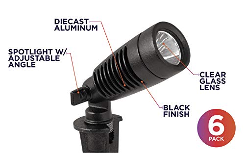 Moonrays 95535 W Spot, 4 in Above Ground Height 99935 1W Low Voltage LED Metal Landscape Spotlights, Security Light, Weather Resistant, 10 Inch, Black, 6 Pack, 6 Count