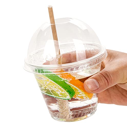 Image of Golden Apple Cup series, 9oz Clear Plastic cups with Dome lids with hole 50sets, BPA Free