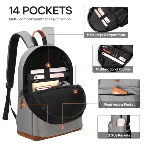 Carry-on Travel Backpack for Men and Women, Large Laptop Backpack with USB Charging Port for Work, Classic College Backpacks, Anti-theft Business Backpack for Daycare Grey3