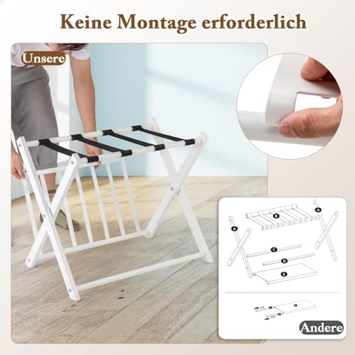 FANTASK Gepäckablage faltbar mit 2 Etagen Design, weiße Gepäckablage für Hotel，Schlafzimmer, Gästezimmer, weiß