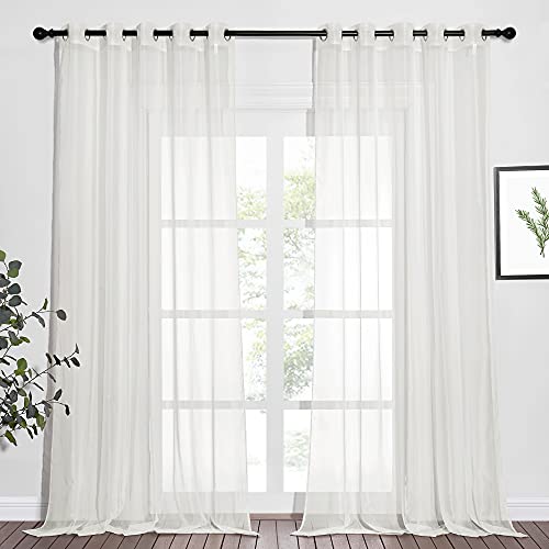 Image of NICETOWN Beige Sheer Window Curtains Extra Long, Silver Grommet Light Filter Window Drapes Airy & Breathable Living Room Voile Panels Elegant for Flat /Apartment, W70 x L108