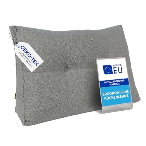 Pillows24 - Rückenkissen für Bett & Sofa mit abnehmbarem, waschbarem Bezug [ 120 cm/Grau/Boucle ] Bequemes Keilkissen und Lesekissen fürs Bett | Großes Sofakissen für Rückenlehne und Sofa