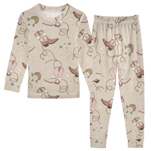 Pajama Sets Long Sleeve Cowboy Boots Flowers Soft Comfy Sleepwear 2 Piece PJS 3-8T
