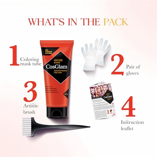 Image of Semi Permanent Hair Color for Women & Men, (120g, #33 Vibrant Orange) Enriched with Conditioner, Glossy Finish, No Ammonia, No Peroxide & Non Oxidative, Vegan Highlights Colorful Hair Dye