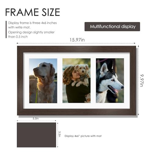 Image of DUENPY 8x14 Collage Picture Frame 4x6 Collage Picture Frame Displays Three 4x6 inch Photos or 8x14 (Without Mat) for Available Horizontal Wall Mounting Display and Vertical Walnut
