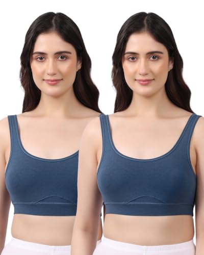 Image of Lavos Bamboo Cotton Comfort Sleeping Bra for Women, Slip On Bras to Wear at Home, Non-Padded & Non-Wired Sports Bras, Full /High Coverage, Soft Comfortable & Breathable Broad Strap Bra (Pack of 2)