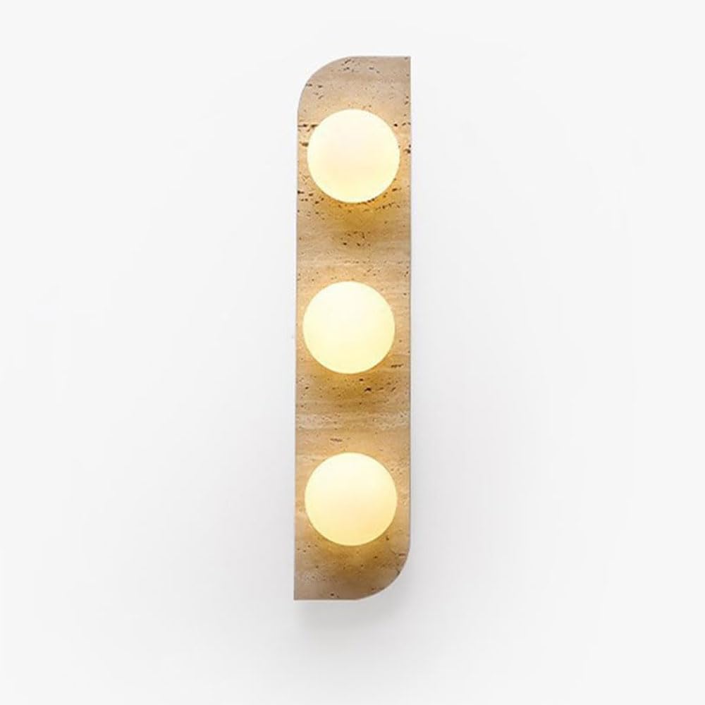 HEBXMF Modern Style Interior Wall Sconce, Natural Stone Wall Light, Paired with Globe Glass Lampshade, Yellow Travertine Wall Lamp, Bedside Hallway Dressing Table Decorative Lighting Fixtures