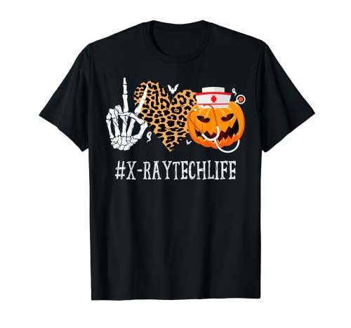 X-Ray Tech Peace Love Pumpkin Funny Halloween Leopard T-Shirt