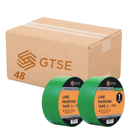 Image of GTSE 2 inch x 108 ft Green PVC Vinyl Floor Tape, 48 Rolls, Safety Marking Tape, 6 mil Thick, Suitable for Dance Floors, Gyms, Warehouses, Sports Facilities