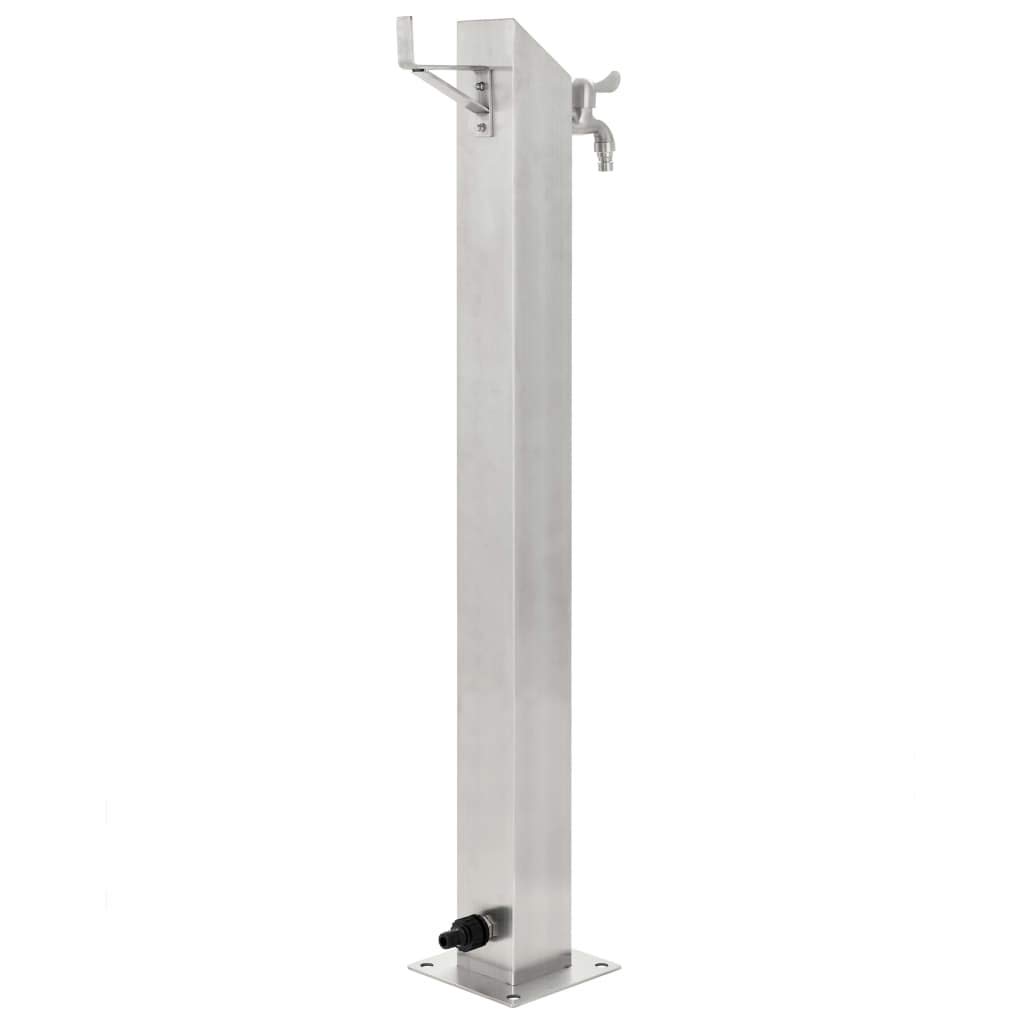 Columna de agua de jardín cuadrada de acero inoxidable de 95 cm, grifo de riego de jardín, conexión de manguera de 1/2 pulgadas, independiente para césped, flores, patio