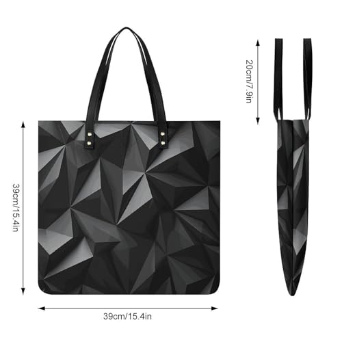 Black Geometric Handbag Leather Tote Shoulder Bag Satchel Handbag with Top Handles Large Casual Handbags with Shoulder Work Bag for Women Travel Purse Dating Gift2