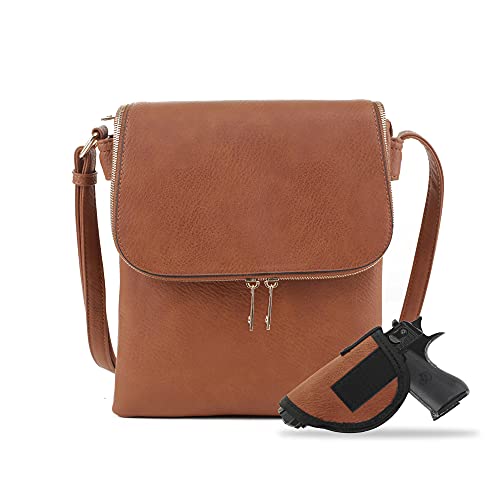 JESSIE & JAMES Cheyanne Concealed Carry Crossbody Bag with Lock and Key Cognac