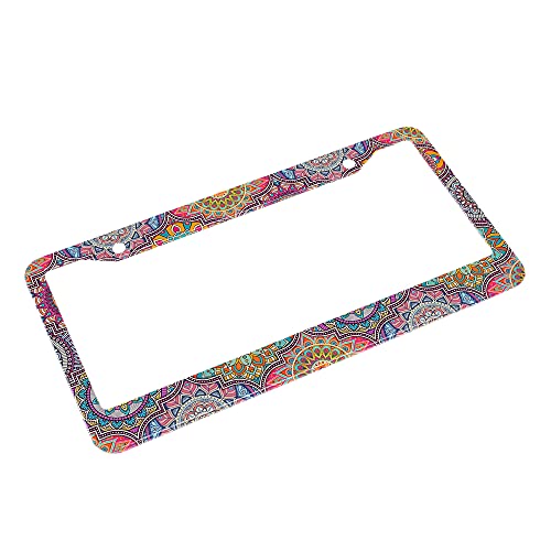 Beabes Bohemian Mandala License Plate Frame Beautiful Paisley Novelty License Plate Frame Flower Colorful License Plate Cover Car Tag Holder Metal License Plate Frame For Us Vehicles Standard #TOP3