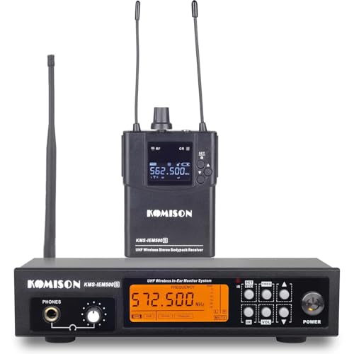 KOMISON UHF Stereo Wireless in Ear Monitor System, Wireless IEM, for Studio, Guitar, Live Performance, 200ft
