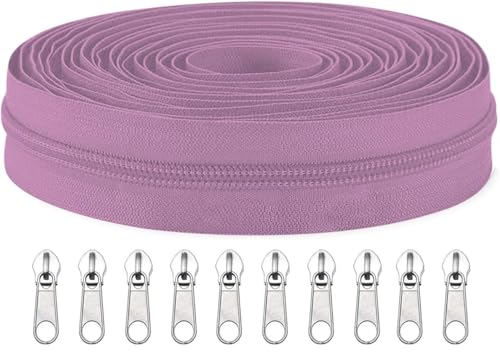 Image of Zipper Roll (Number : 5) 5 Meter with 10 Zip Puller - Two Way Open-Ended Nylon Zipper (Lavender, 5 Meter)