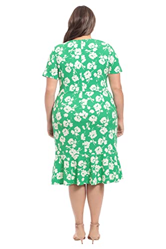 Image of London Times Women's V-Neck Dress - Flounce Hem, Twist Waist, Elegant Office & Event Wear