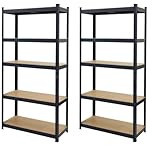 House Of Home Heavy Duty Metal Shelving Units Set of 2 Garage Storage Racks, Adjustable Shelves 5 Tier 90cm W x 180cm H x 40cm D Black Steel Shelves for Garage, Workshop, Shed, or Warehouse