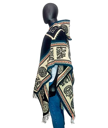 MYTHICAL ECUADOR Alpaca Poncho Men Ponchos Adult Fair Trade Ponchos Interactive Garment by Mythical Ecuador Artisan Crafted men's poncho (Blue Wiracocha) 5 MYTHICAL ECUADOR Alpaca Poncho Men Ponchos Adult Fair Trade Ponchos Interactive Garment by Mythical Ecuador Artisan Crafted men's poncho (Blue Wiracocha)