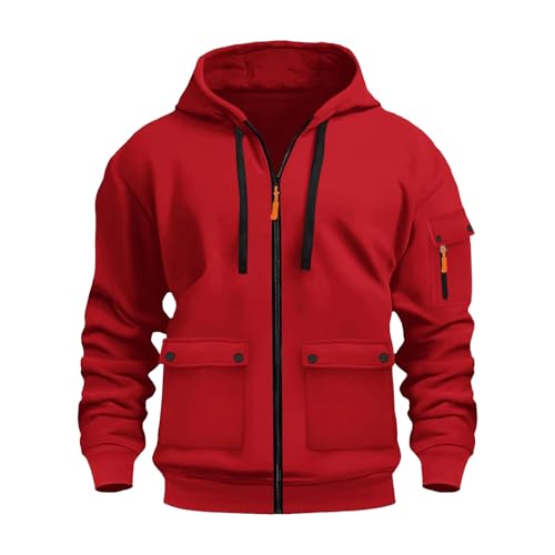 Cargo Hoodies for Men Fashion Drawstring Full Zip Up Sweatshirts with Multi Pockets Fall Long Sleeve Casual Tops2