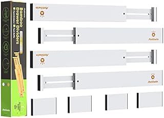 ANTOWIN 8PCS Bamboo Drawer Dividers, Drawer Separators Splitter, 43-56CM Long Adjustable Spring-loaded Organizer for Large Utensil, Clothes, Tools Drawers, 4 Pack Dividers + 4 Pack Baffle (white)