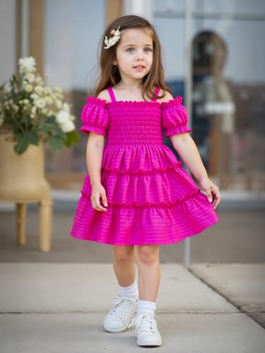Toddler Girls Princess Dress for Wedding or Party, Off Shoulder Ruffle Sleeve Dress, Age 3–8, 8 Colors2