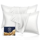 PlushHavenCloud Cooling Pillowcases for Hair and Skin, Softer Than Silk & Satin Pillowcases with Hidden Zipper, Breathable Bed Pillow Cover Gift for Women Men (White, Standard 20''×26'', 2pcs)