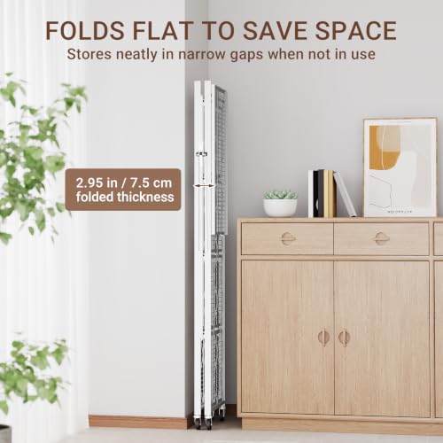 Image of black leopard 5-Tier Foldable Metal Storage Shelf with Wheels, White | Foldable Design; 85 lb Capacity per Shelf; Preassembled Frame; Lockable Casters; Reinforced Metal Construction