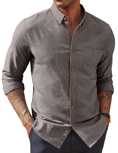 PJ PAUL JONES Men's Linen Shirts Long Sleeve Casual Button Down Untucked Dress Shirts for Birthday Coffee