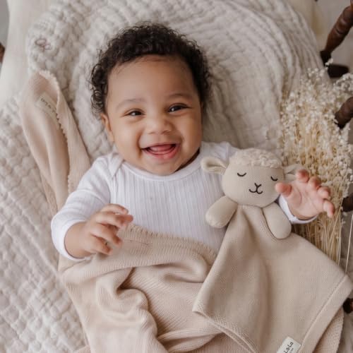 Image of Baby Gift Set - Organic Cotton Newborn Blanket Essentials, Thoughtful Baby Shower & New Baby Gift for Boys & Girls (Lovey - Sheep - Oatmeal)