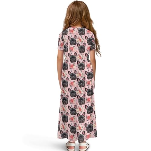 Xpyiqun Dresses for Girls 5-14 Short Sleeve Shirt Maxi Dress with Pockets Summer A Line Twirly Dresses2