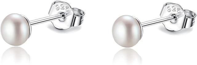 3mm 4mm 5mm Real Freshwater Cultured Pearl Earrings 925 Sterling Silver Gold Tiny Small White Button Pearl Studs Earrings