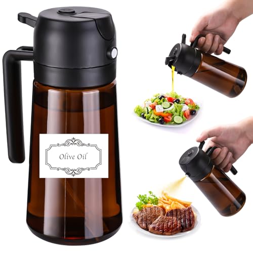 Fiotasy Upgraded Light-blocking Olive Oil Sprayer for Cooking with Labels, 16oz/470ml Glass Olive Oil Dispenser Bottle for Kitchen, Oil Mister for Air Fryer, Salad