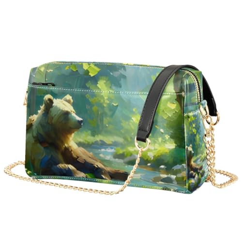 Sac à main pour femme compact et pratique en cuir PU imprimé ours