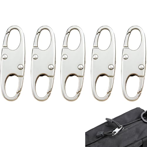 ESJNNK ジッパークリップ 盗難防止 ファスナー 引き手 5個セット バックジッパーロック ダブルオープニング 取り外し可能なジッパーコネクター 防犯グッズ プル交換 (シルバー)