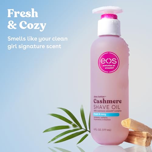 eos Olejek kaszmirowy do golenia – Fresh & Cozy nawilżający olejek do golenia · z masłem shea i gliceryną · do skóry wrażliwej · 177 ml