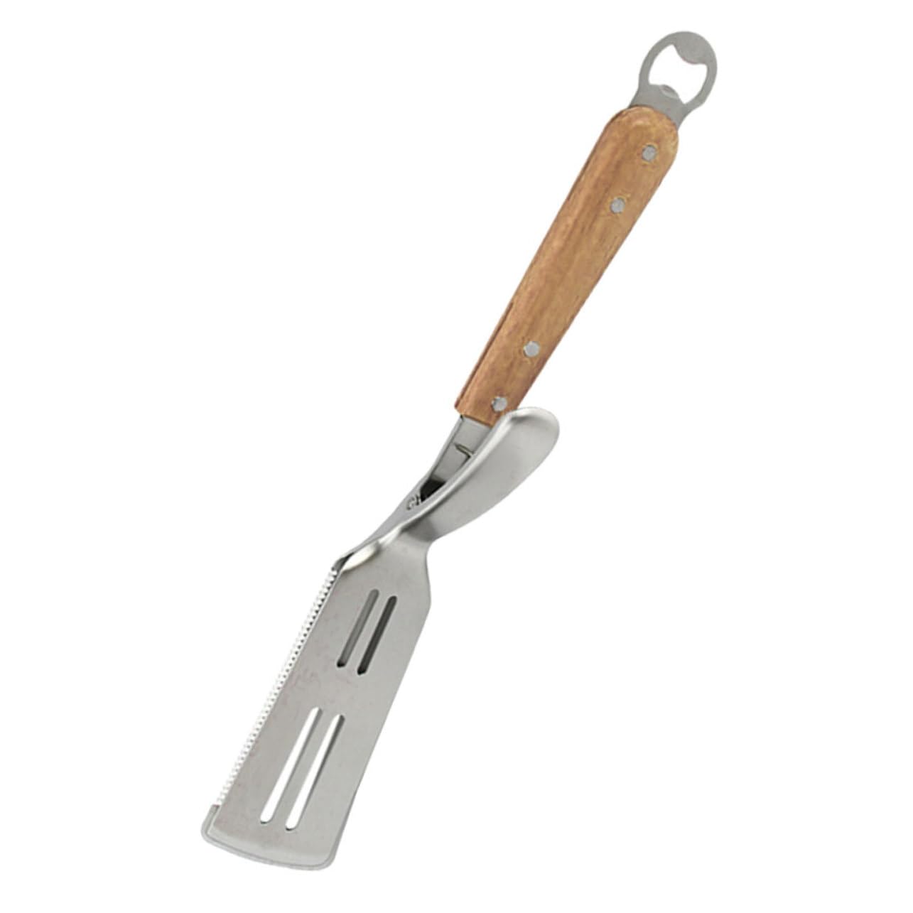 Kleine Küchenzange aus Edelstahl und Holz, Silber