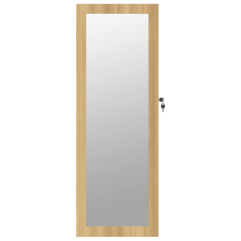 Szafka na biżuterię z lustrem do montażu na ścianie, 37,5 x 10 x 106 cm, z zamykanymi drzwiami, z lustrem, haczykami i półkami, materiał drewnopochodny do korytarza, sypialni i łazienki